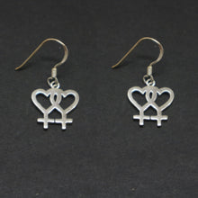 Load image into Gallery viewer, Silver Heart Lesbian Hoop Earrings
