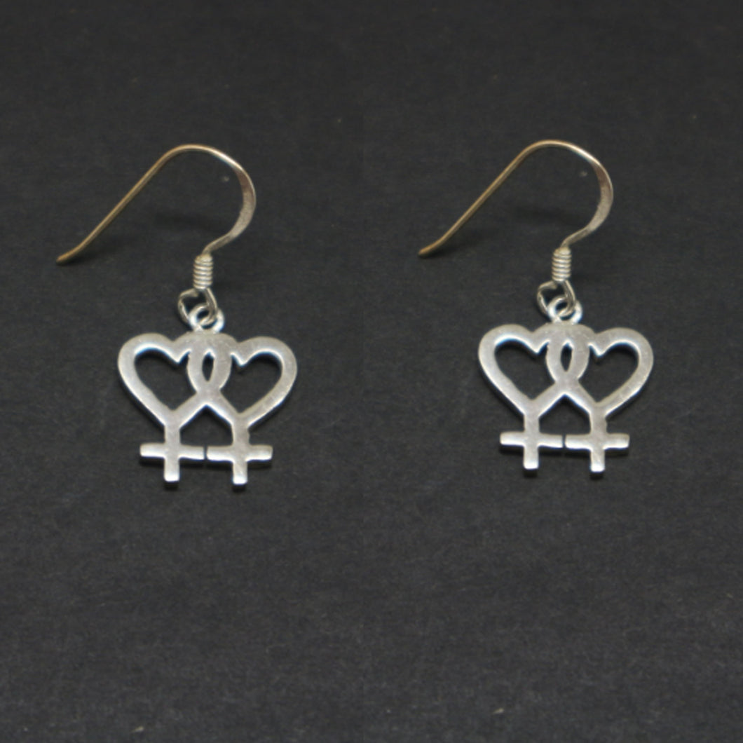Silver Heart Lesbian Hoop Earrings