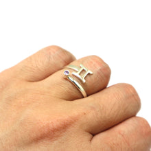 Load image into Gallery viewer, Silver Zodiac Ring with Birthstone
