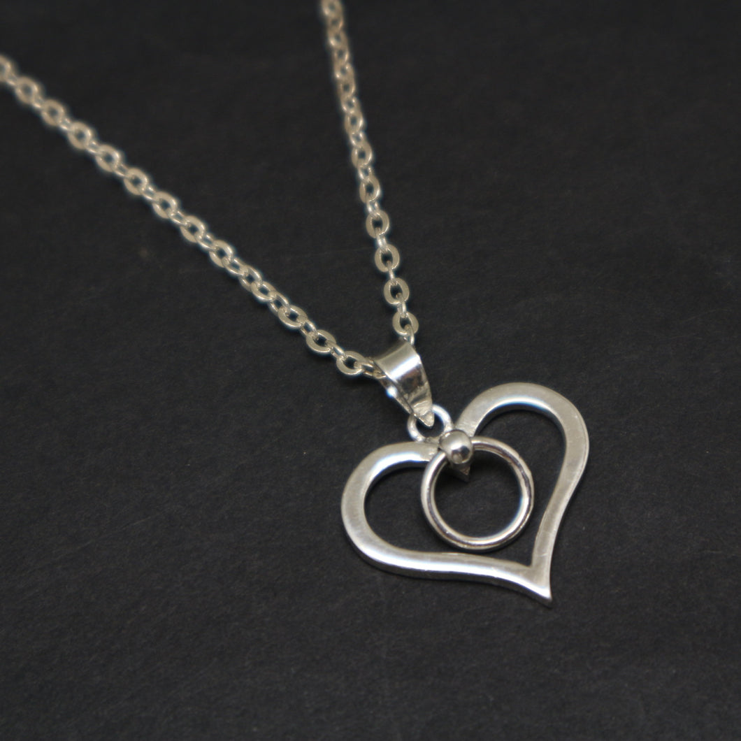 Silver Ring of O Heart Bdsm Necklace Pendant
