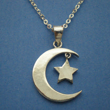 Load image into Gallery viewer, Sterling Silver Half Moon Star Pendant Necklace
