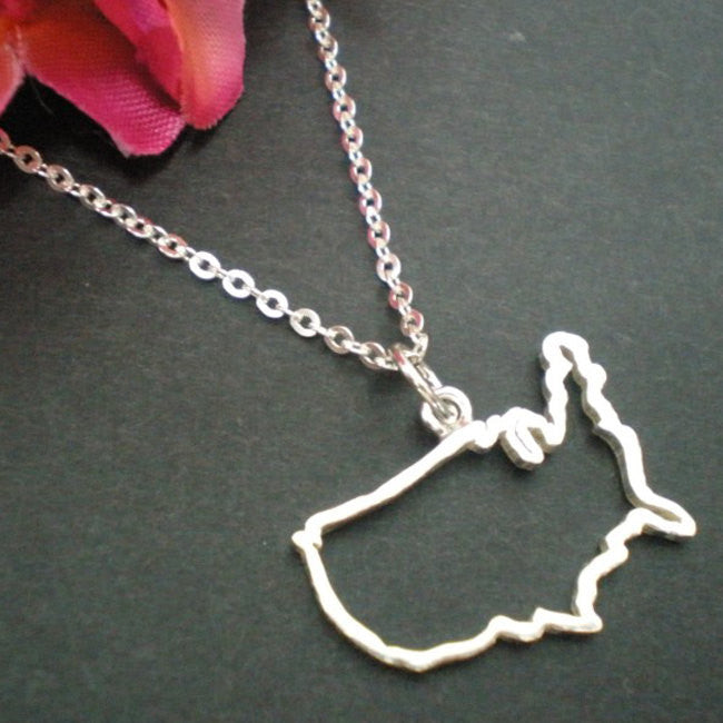 Silver Outline United States Map Necklace