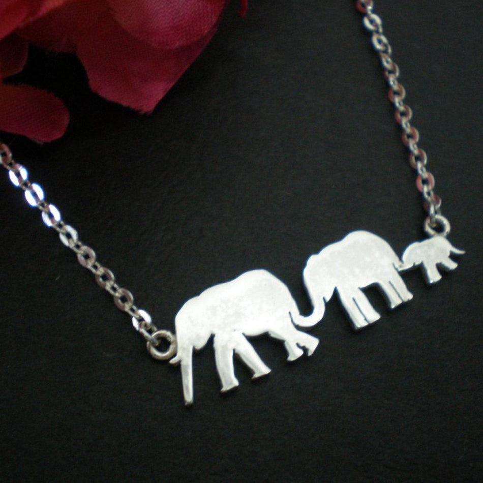 Silver Mother and Child Elephant Necklace