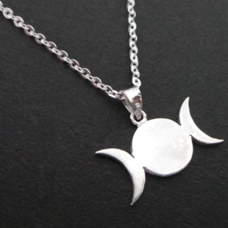 Silver Triple Goddess Moon Necklace