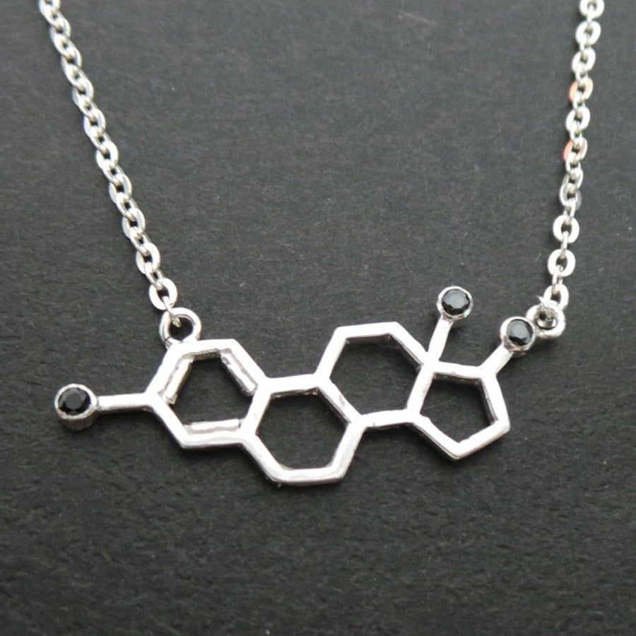Silver Estrogen Molecule Necklace