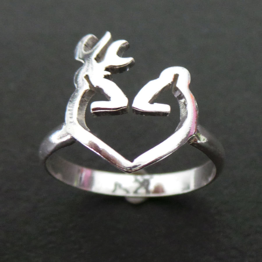 Heart Love Deer Head Antler Ring