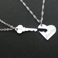SIlver Key and heart necklaces for couples