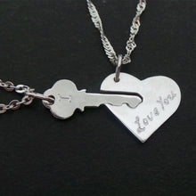 Load image into Gallery viewer, SIlver Key and heart necklaces for couples
