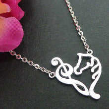 Load image into Gallery viewer, Silver Treble Bass Clef Heart Necklace Choker
