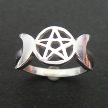 Load image into Gallery viewer, Pentagram Triple Goddess Moon Ring
