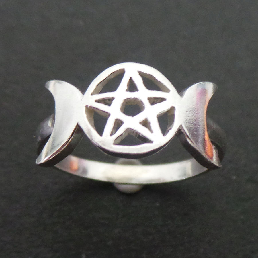 Pentagram Triple Goddess Moon Ring