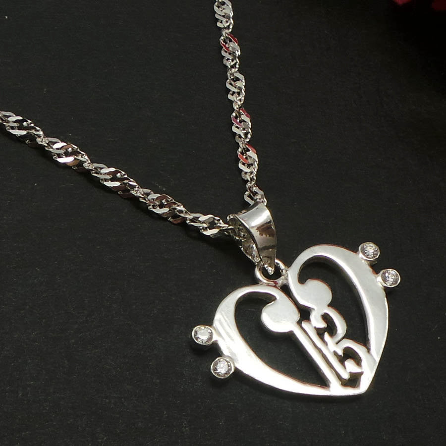 Alto Clef within Double Bass Clef Love Heart Necklace