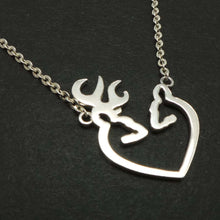 Load image into Gallery viewer, Silver Deer Antler Heart Necklace

