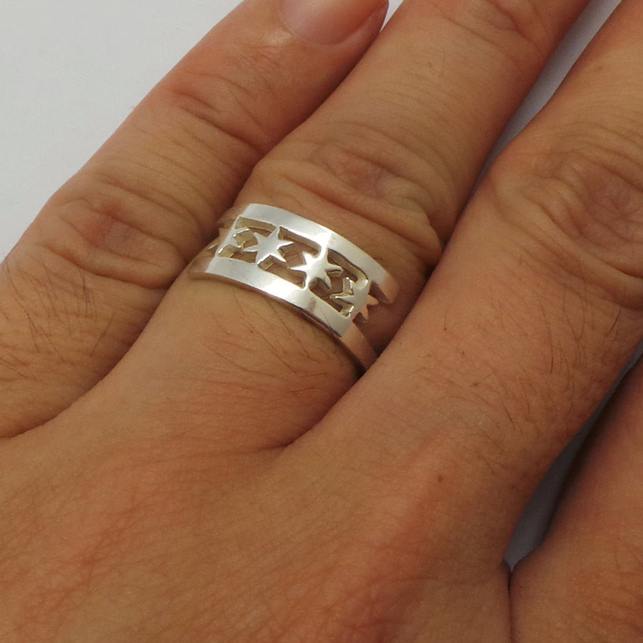 Chicago Flag Silver Ring