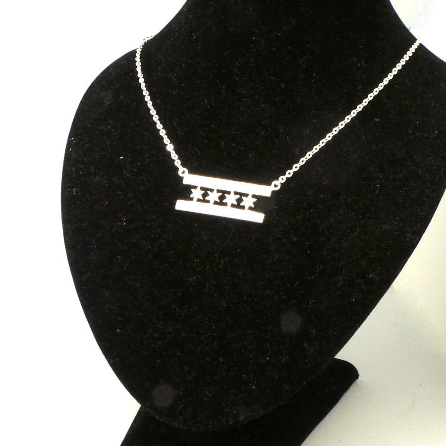Silver Chicago Flag Necklace