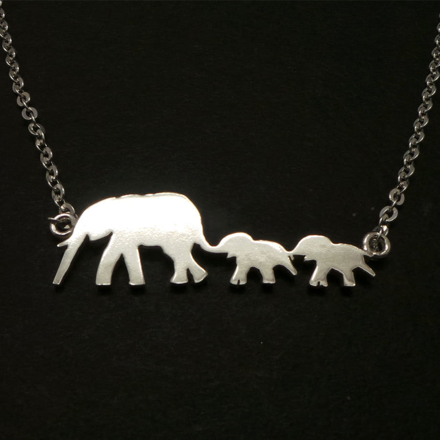 Silver Mother Daughter Elephant Necklace