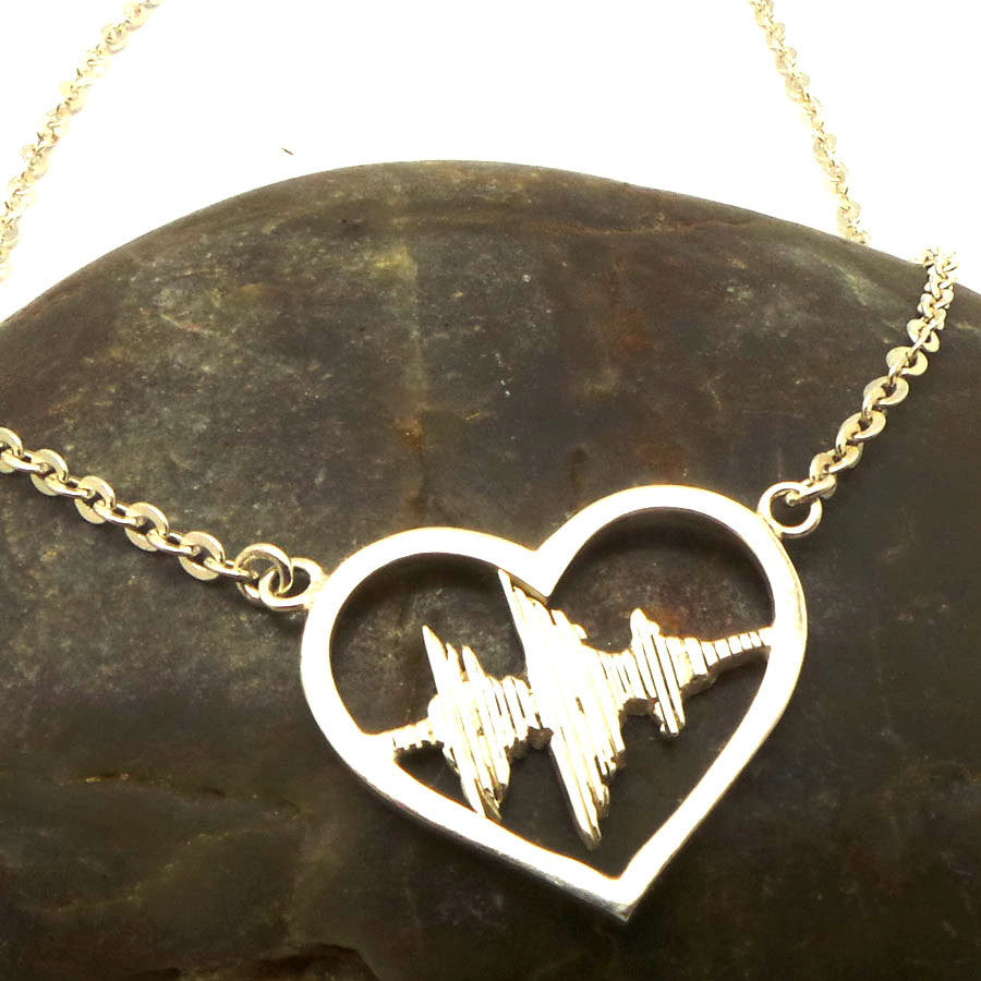 Silver I Love You Sound Wave Necklace