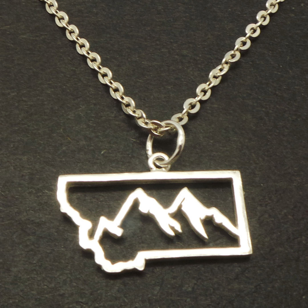 Silver Montana State Mountain Necklace