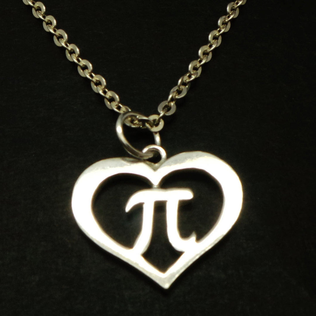 Silver Heart Math PI Necklace